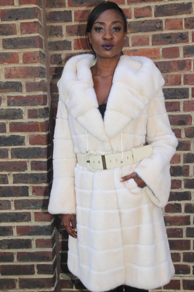 Horizontal Pearl Mink Coat with Hood