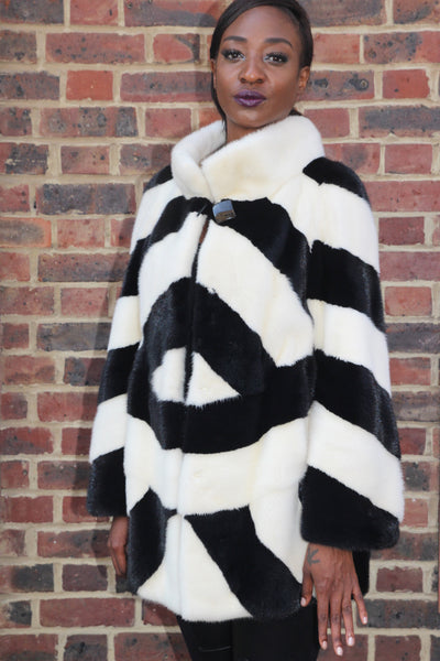 Geometric Style Mono Mink Fur Coat