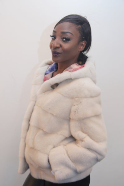 Pearl Mink Horizontal Jacket with Hood