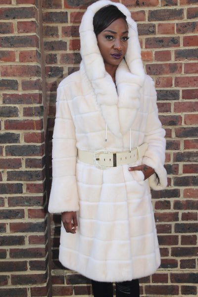 Horizontal Pearl Mink Coat with Hood