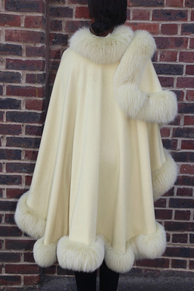 Yellow Cashmere Cape with Fox Trim