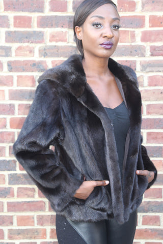 Dark Brown Short Mink Jacket with Hood