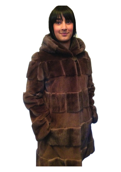 Sheared Mink and Long Haired Mink Hooded Coat