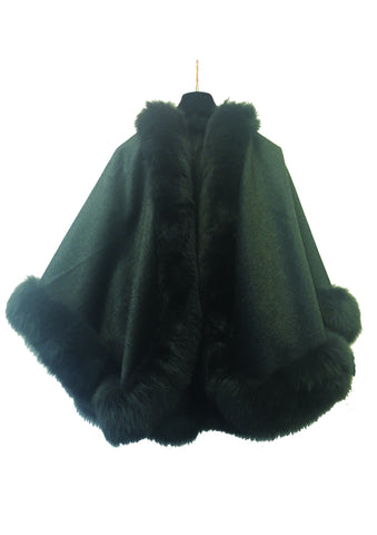 Cashmere cape, fox fur trim